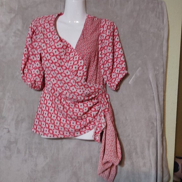 Sachin‎ & Babi Boho Women's Wrap Top Floral Pattern Size 4 Red & Pink Polyester - Picture 2 of 5